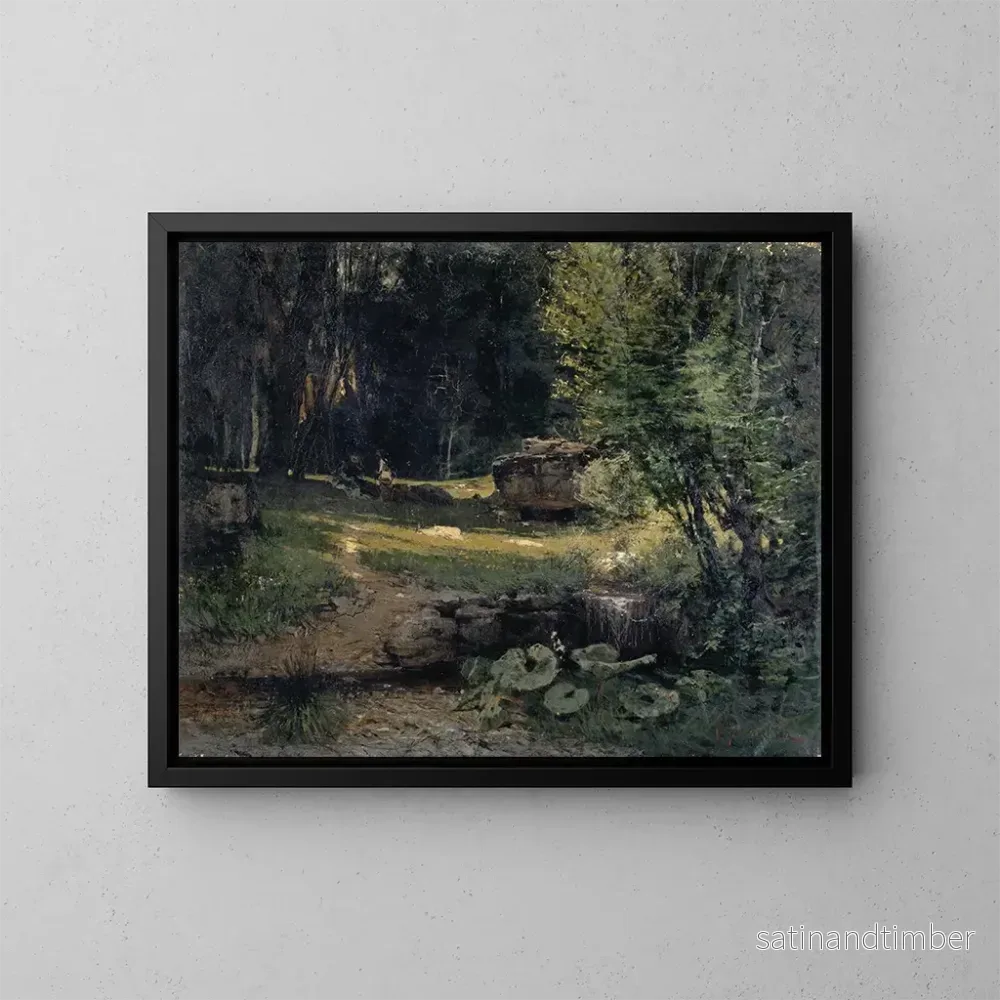Reproduktion av målningen av en skog inomhus - Hans Sandreuter
