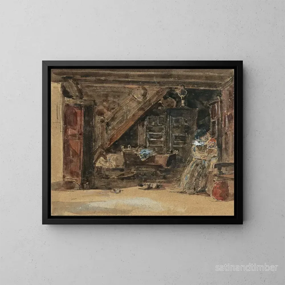 Reproduktion av målningen inomhus i Bretagne, akvarell – Eugène Boudin Reproduktion av målningen inomhus i Bretagne, akvarell – Eugène Boudin