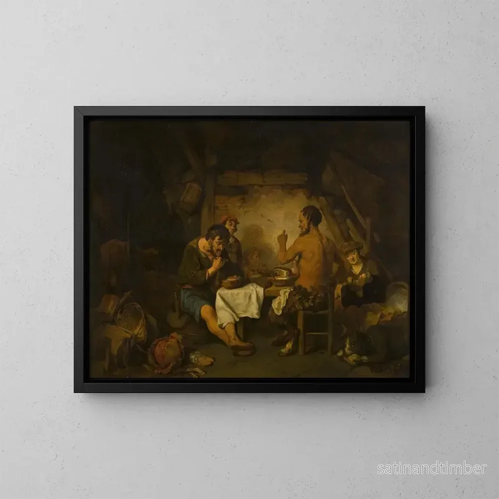 Reproduktion av målningen L historia om bonden och satyren från Esops fabler - Gerbrand van den Eeckhout
