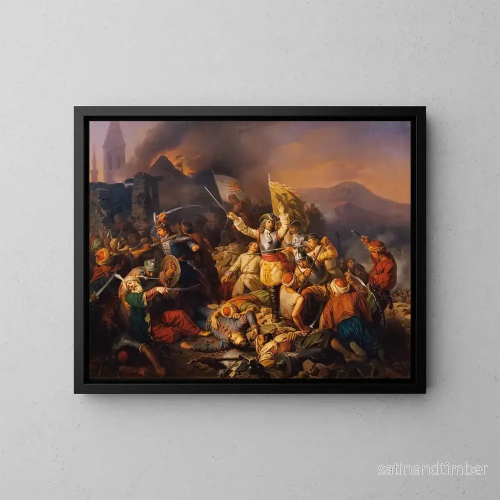Reproduktion av målningen La reconquête d'Ofen des mains des Turcs en 1686 - József von Molnár