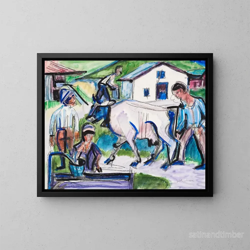 Reproduktion av målningen Landsbyborar med en ko - Ernst Ludwig Kirchner