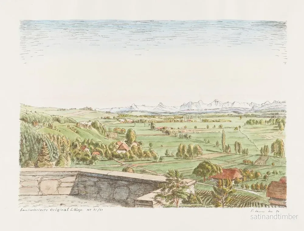 Reproduktion av målningen Vue de Gampelen depuis le monument commémoratif de Scheurer - Traugott Senn - Bild 2