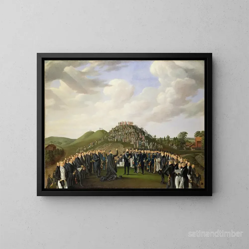Reproduktion av målningen av kung Karl XIV Johan som besöker gravhögarna i Gamla Uppsala 1834 - Johan Way