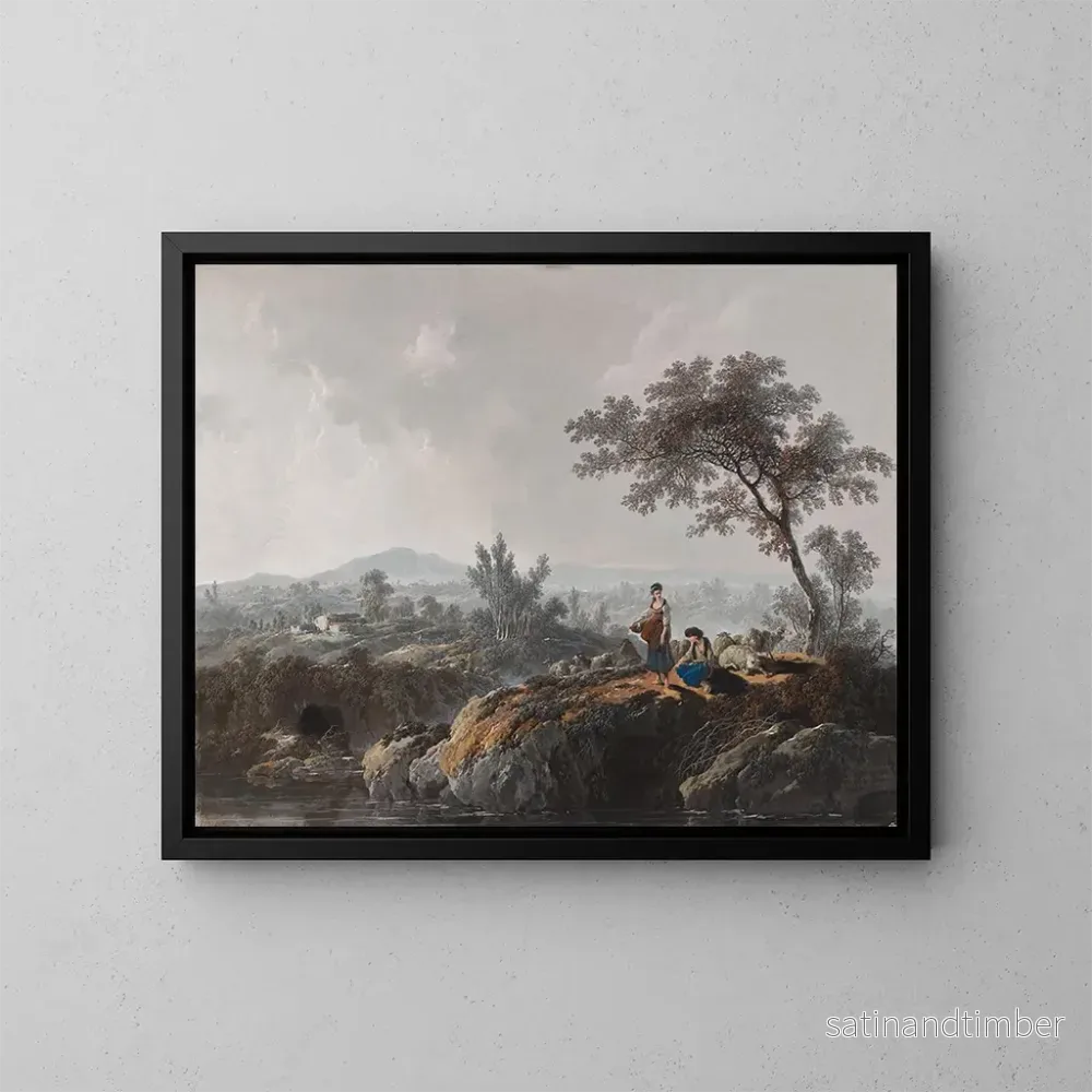 Reproduktion av målningen Bergers dans un paysage - Jean-Baptiste Pillement
