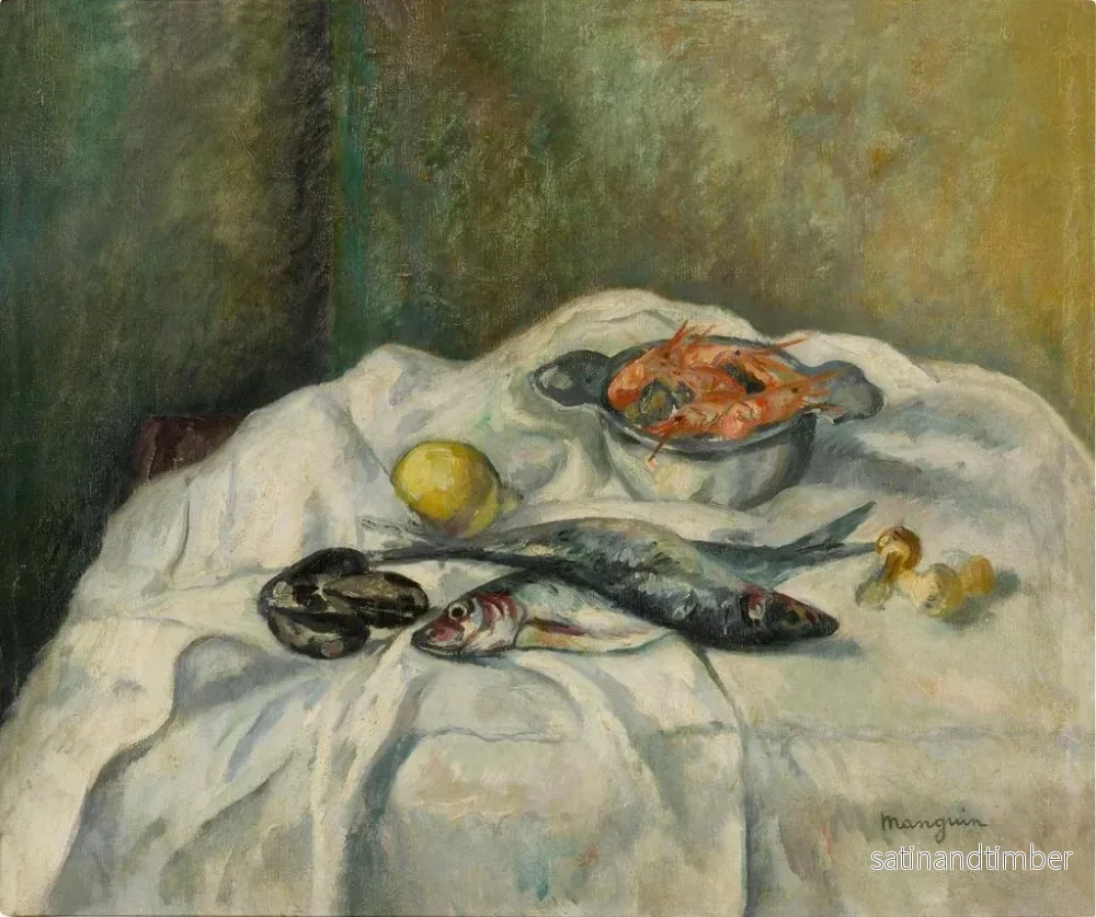 Reproduktion av målningen av Sill och räkor - Henri Manguin - Bild 2