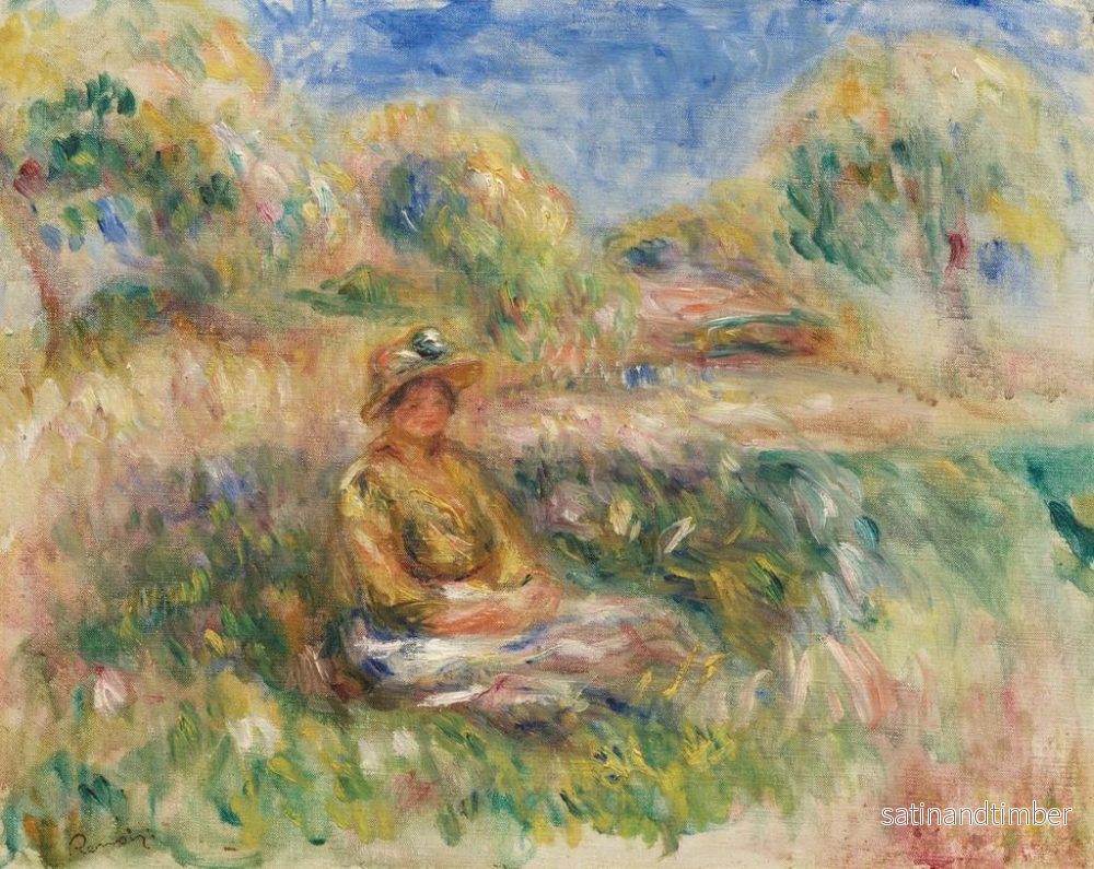 Reproduktion av målningen av en sittande kvinna i ett landskap - Pierre-Auguste Renoir - Bild 2
