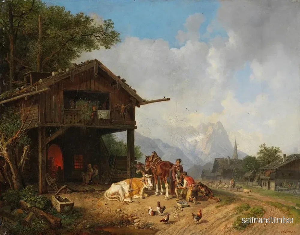 Reproduktion av målningen hos hästskon i bergen - Heinrich Bürkel - Bild 2