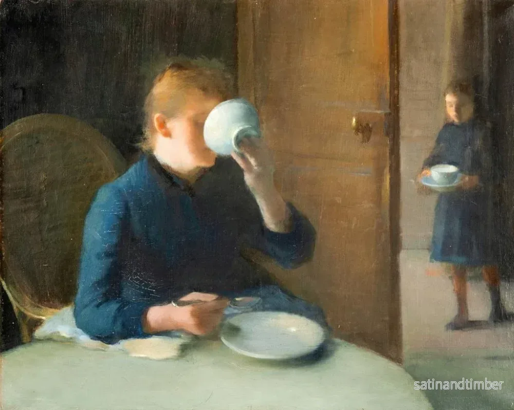 Reproduktion av målningen av kvinna som dricker kaffe - Léon Étienne Tournes - Bild 2