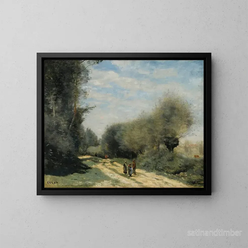 Reproduktion av målningen av vägen i landsbygden vid Crcy-en-Brie - Jean-Baptiste-Camille Corot