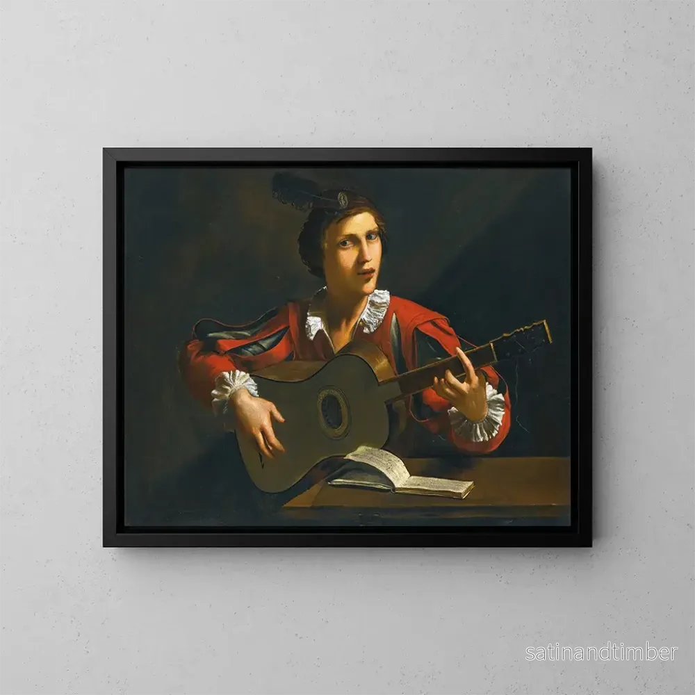 Reproduktion av målningen En spelare med gitarr sittande inomhus – Pietro Paolini
