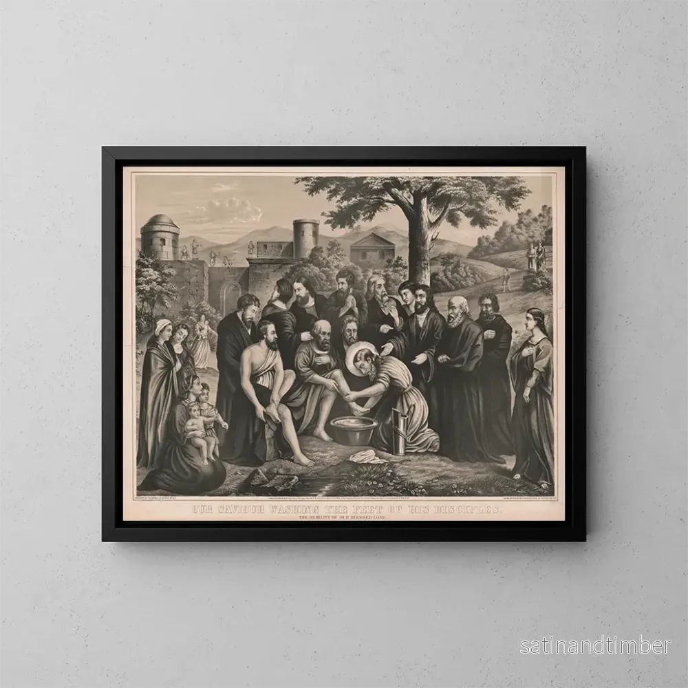 Reproduktion av målningen Le Sauveur lavant les pieds de ses disciples - Giles Silber