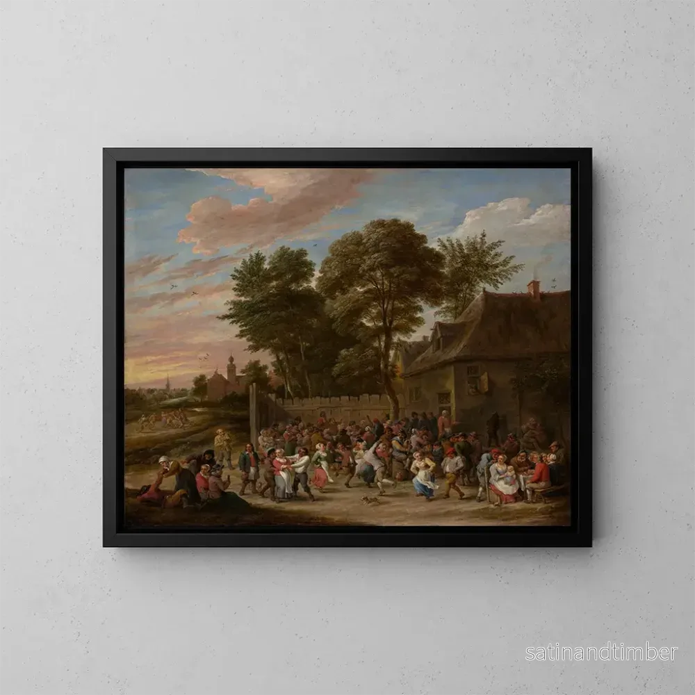 Reproduktion av målningen av dansande och festande bönder - David Teniers den yngre