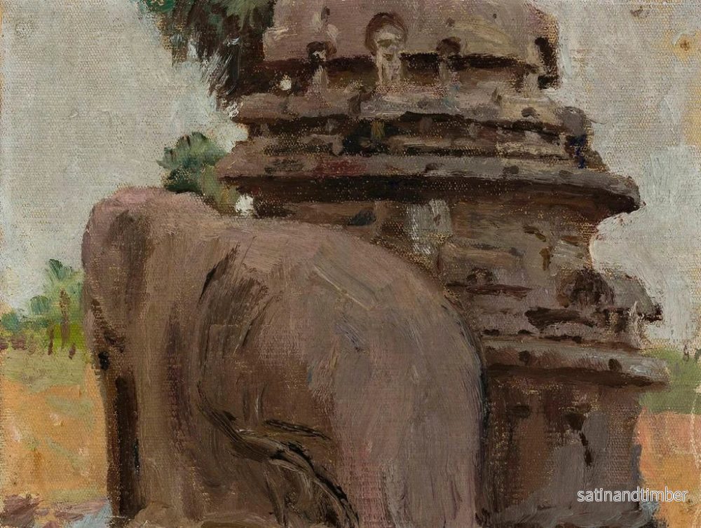 Reproduktion av målningen Pagode de Mahalipur skulpterad i berget under resan i Indien - Jan Cybis - Bild 2