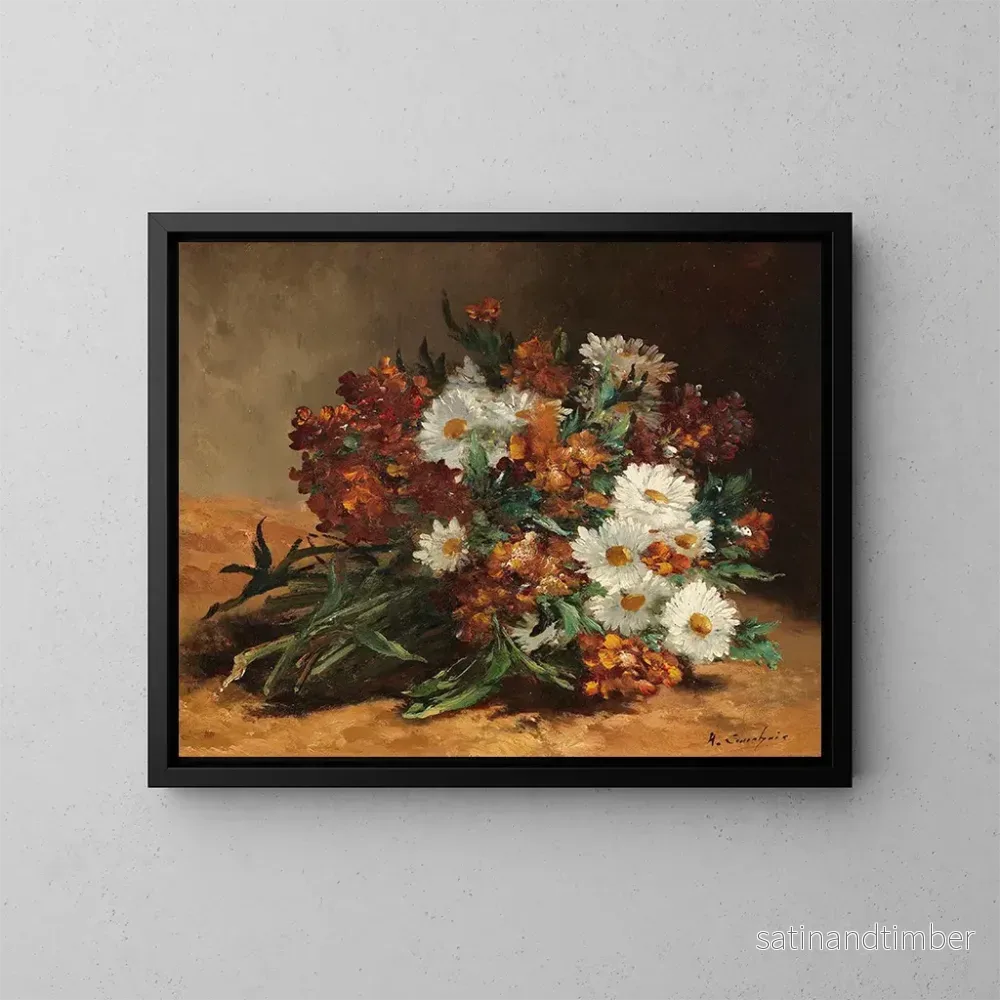 Reproduktion av målningen Bouquet de marguerites et laque dorée - Eugène Henri Cauchois