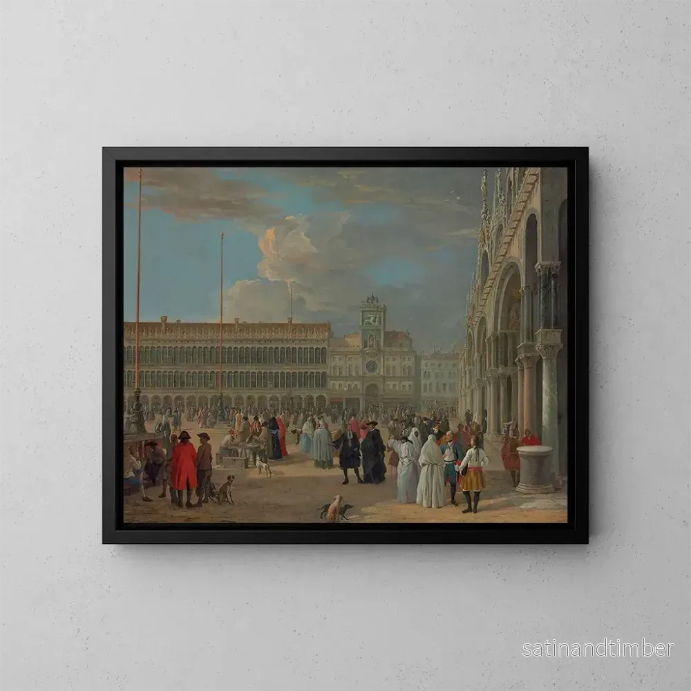 Reproduktion av målningen Vue de la place Saint-Marc avec la tour de l'Horloge, Venise - Luca Carlevarijs