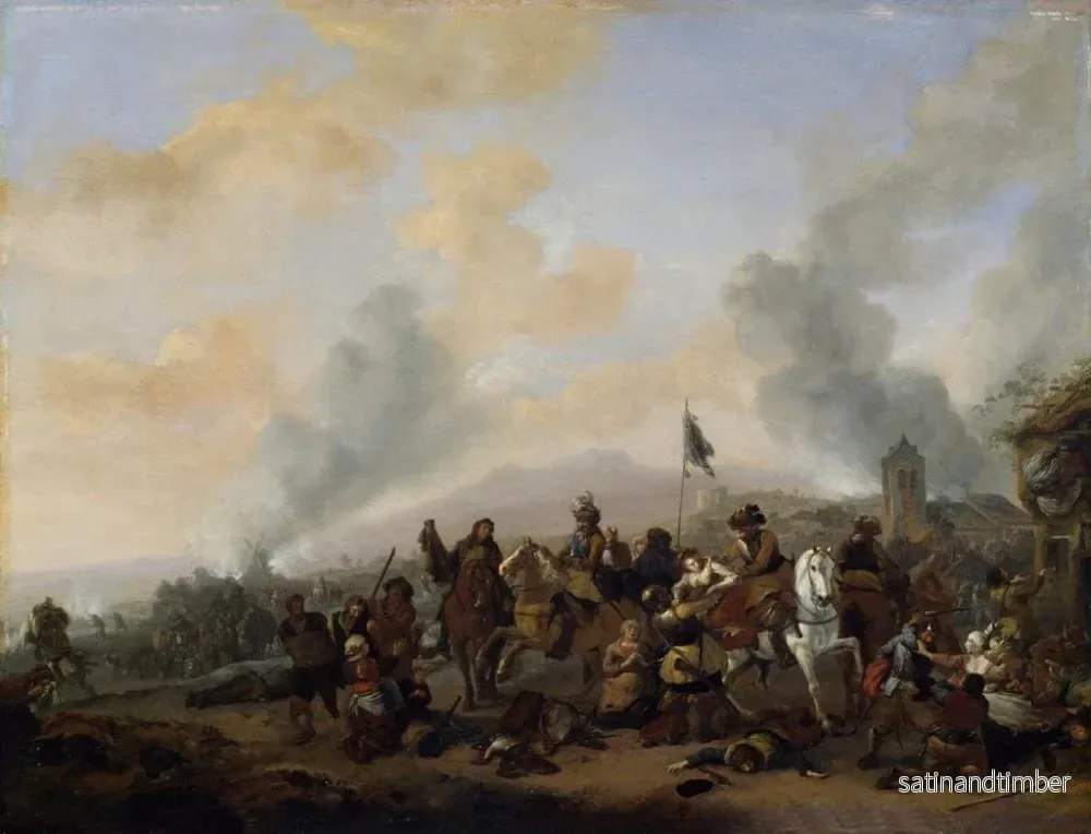 Reproduktion av målningen av soldater som plundrar en by - Philips Wouwerman - Bild 2