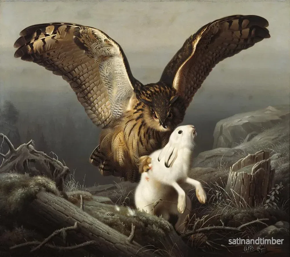 Reproduktion av målningen En uggla storlabb fångar en hare - Ferdinand von Wright - Bild 2