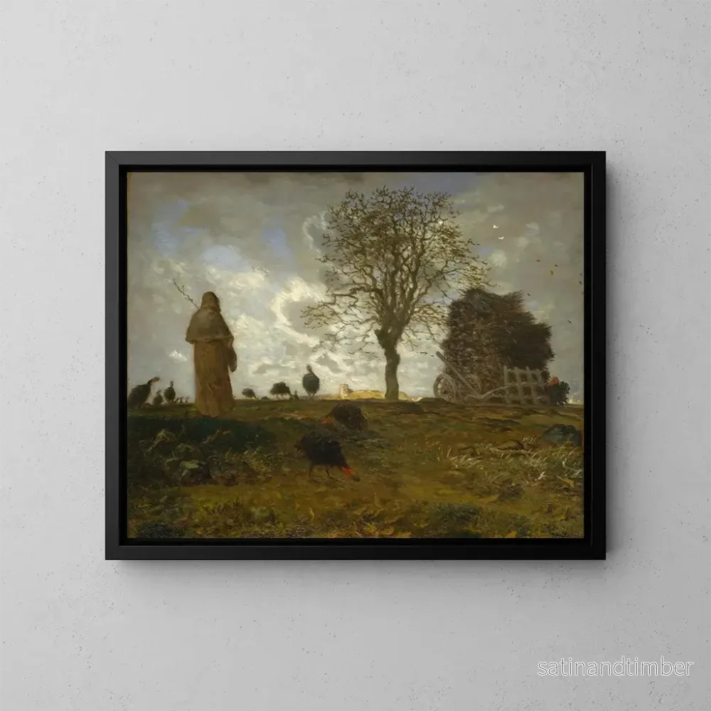 Reproduktion av målningen av höstlandskap med en flock kalkoner - Jean-François Millet