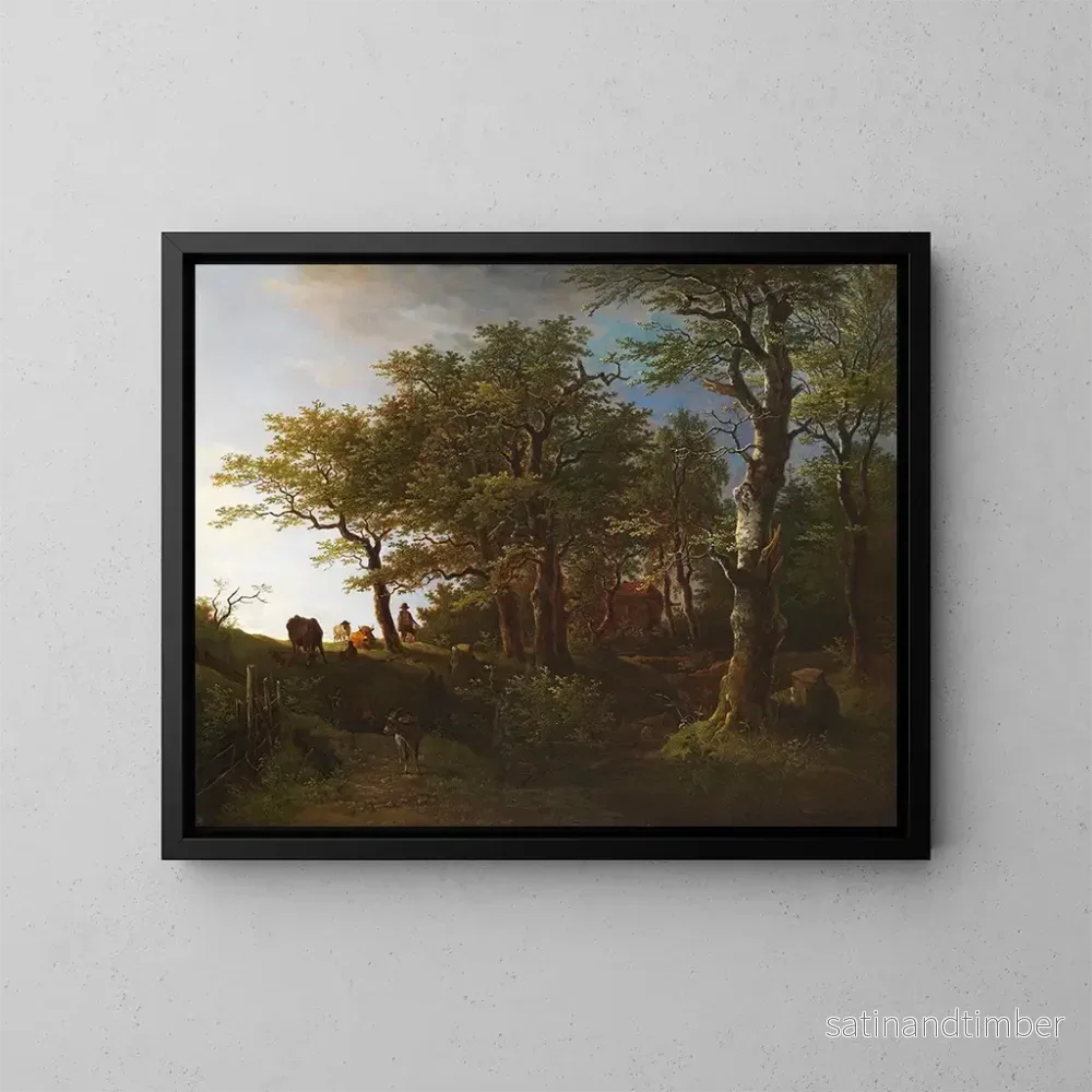 Reproduktion av målningen Lumière i ett skoglandskap med boskap och herdar - Max Joseph Wagenbauer