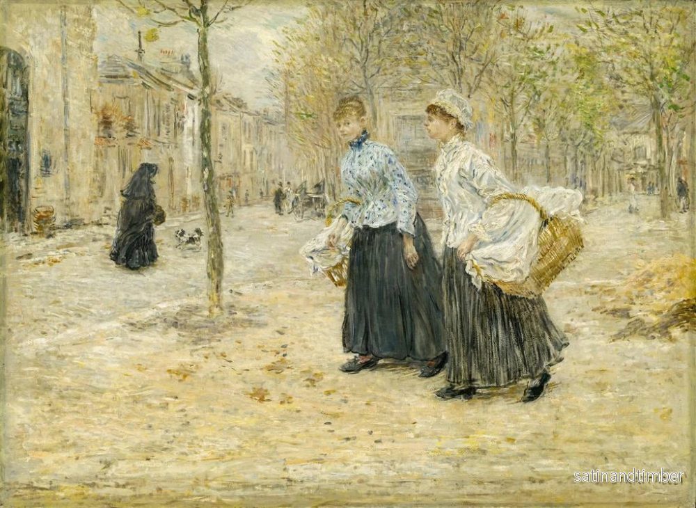 Reproduktion av målningen av två tvättmaskiner som korsar en liten park i Paris - Jean François Raffaëlli - Bild 2