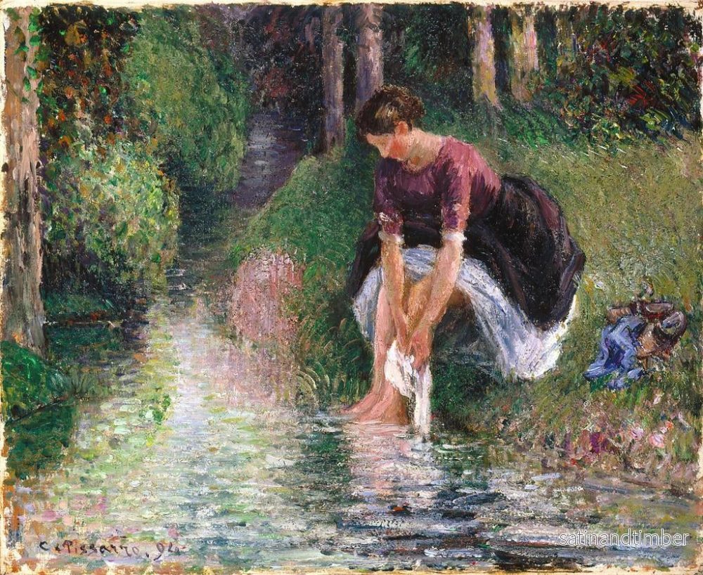 Reproduktion av målningen av en kvinna som tvättar fötterna i en bäck - Camille Pissarro - Bild 2