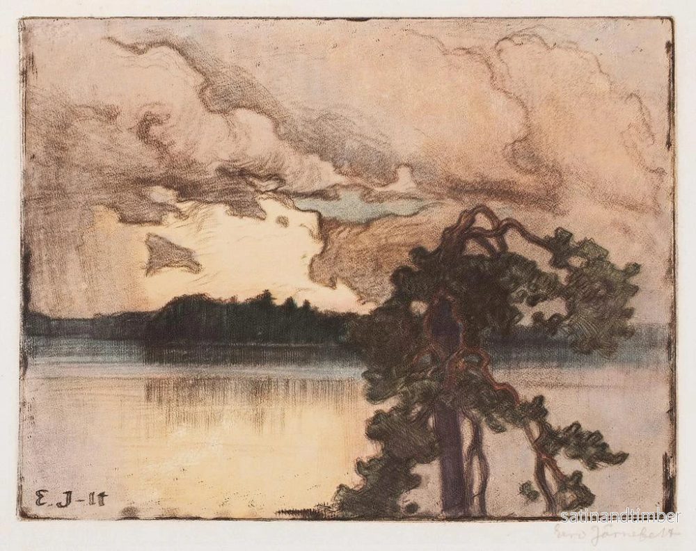 Reproduktion av målningen Landskapsbild vid sjön vid solnedgången - Eero Järnefelt - Bild 2