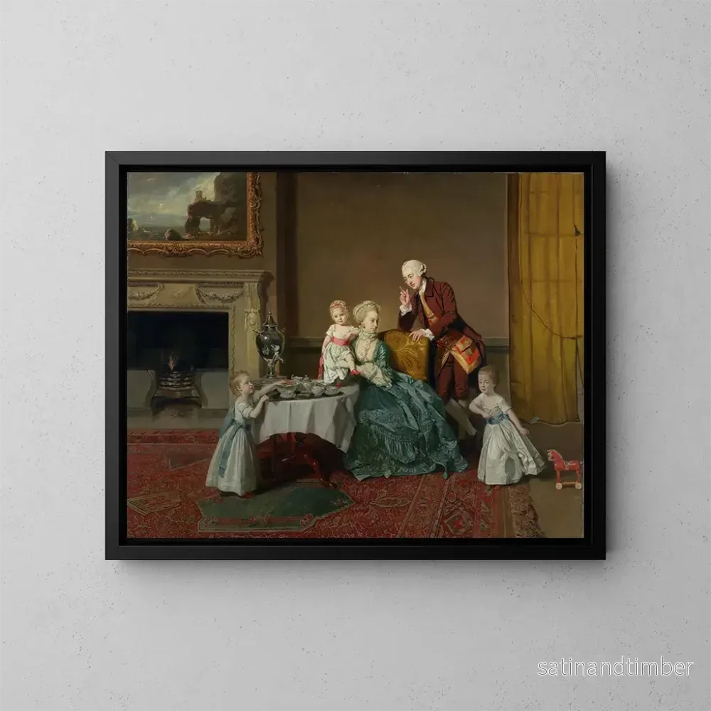 Reproduktion av målningen av John Quatorzième Lord Willoughby de Broke och hans familj - Johan Joseph Zoffany