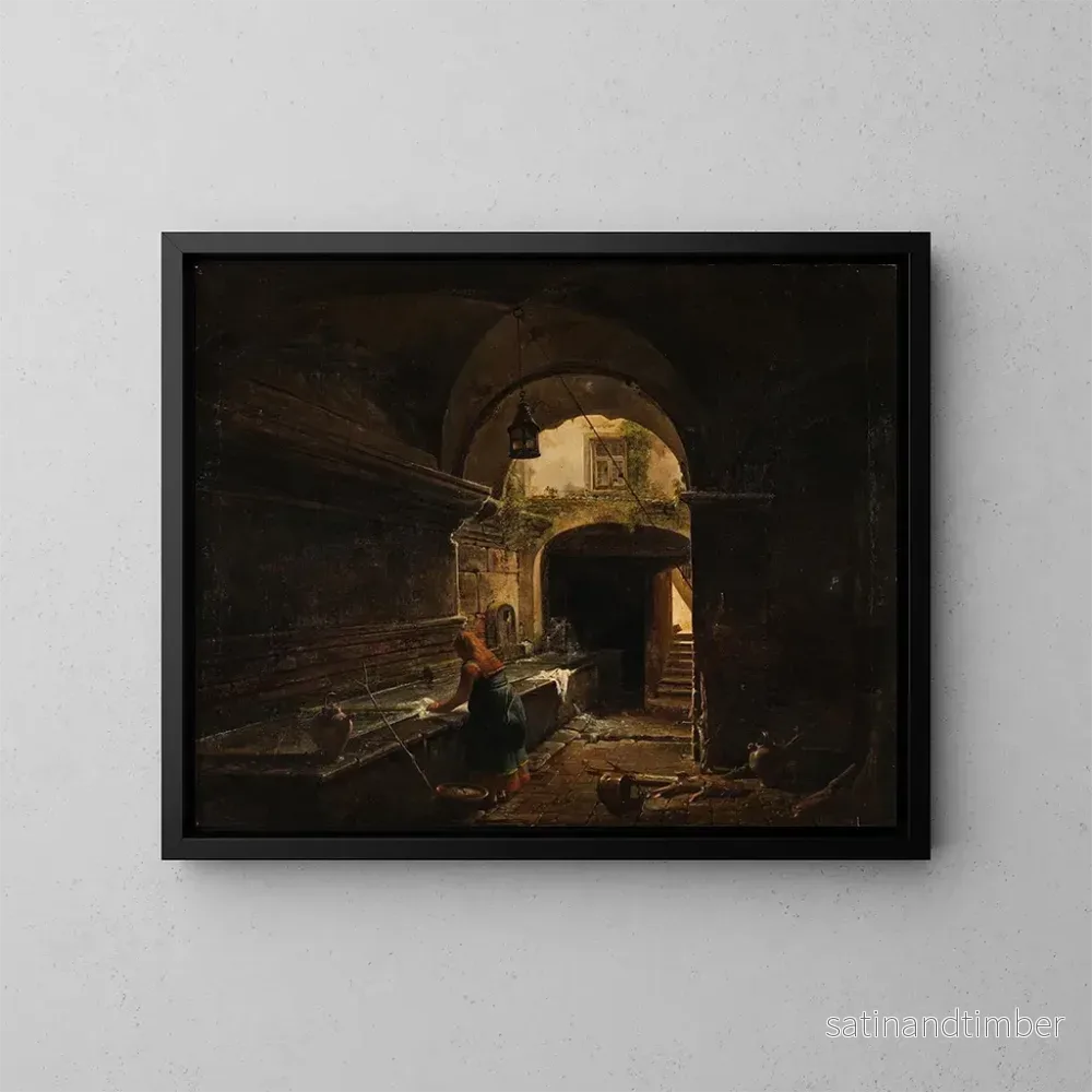 Reproduktion av målningen L' aqueduc romain Aqua Vergine i gården vid nr 12 på via del Nazareno - Giovanni Lazzarini