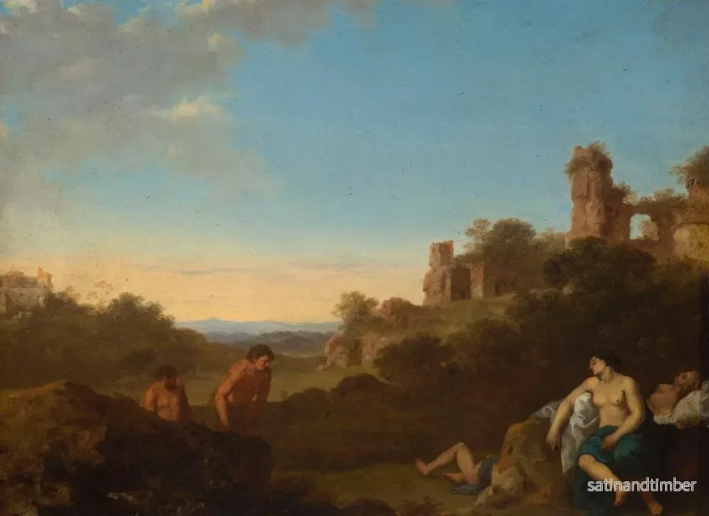 Reproduktion av målningen Satyres och nymfer som sover i ett italienskt landskap - Cornelis van Poelenburch - Bild 2