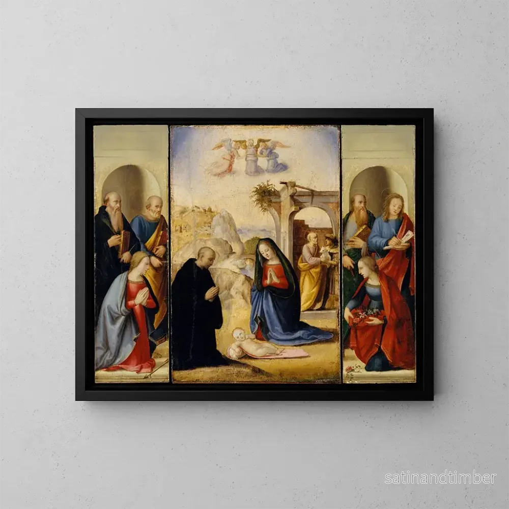 Reproduktion av målningen La Nativité avec des saints - Ridolfo Ghirlandaio