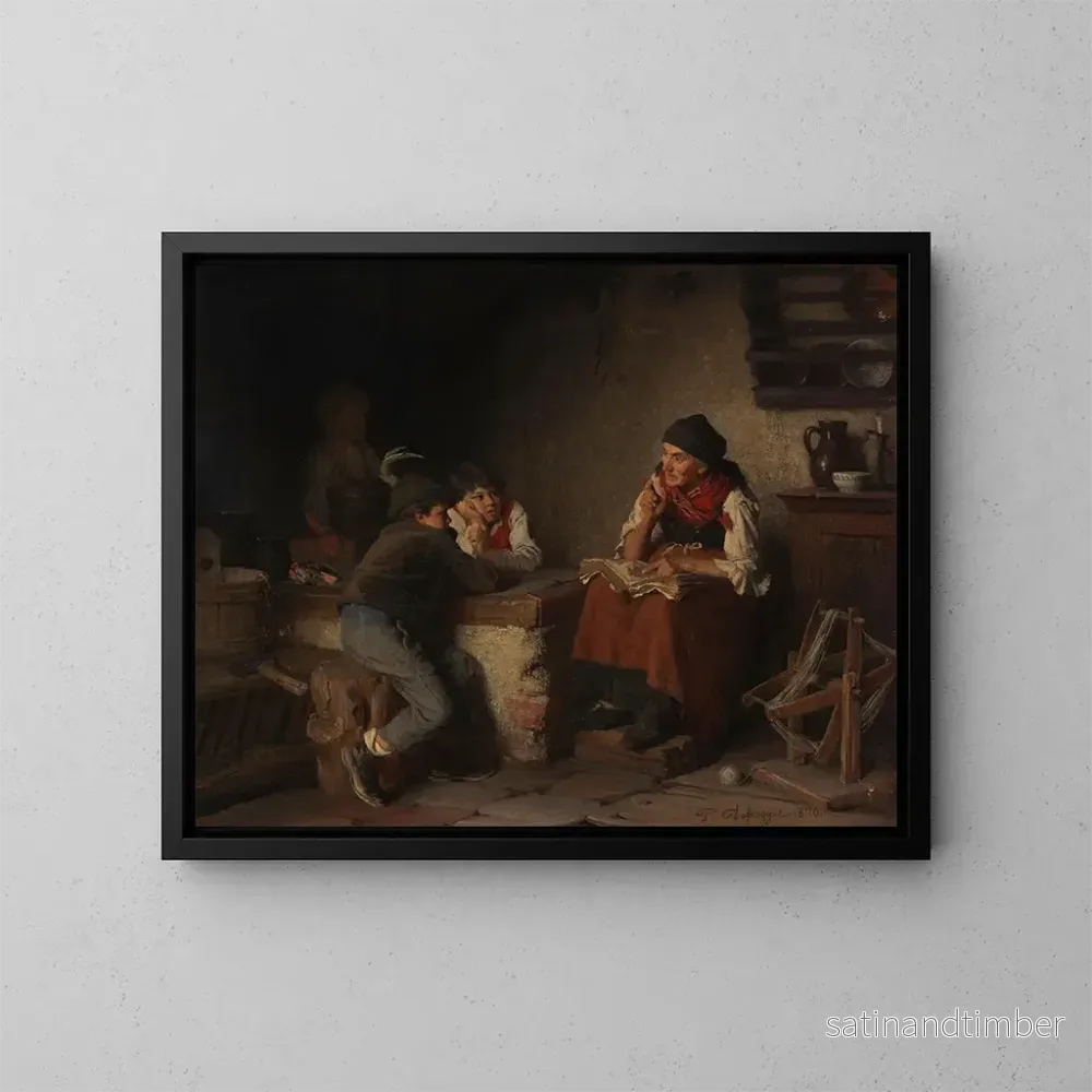 Reproduktion av målningen La conteuse - Franz von Defregger