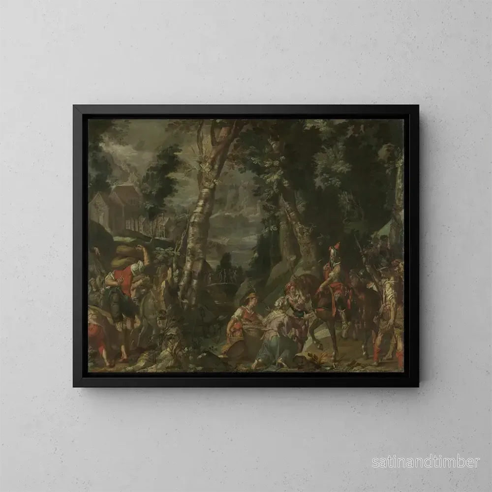 Reproduktion av målningen av mötet mellan David och Abigail - Joachim Wtewael