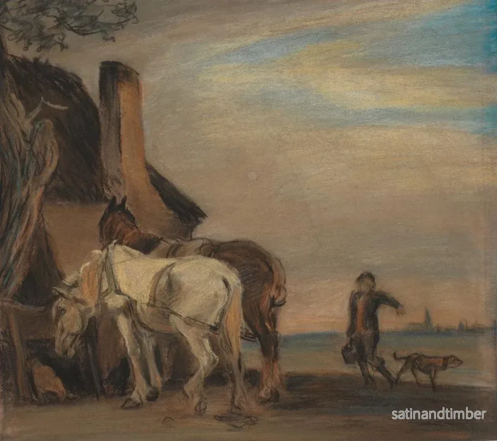 Reproduktion av målningen Karls målning som bär vatten till två hästar, kopia av en målning av Paulus Potter på Louvren - Theodor Philipsen - Bild 2