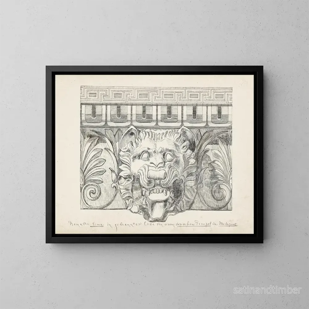 Reproduktion av målningen Tête de lion sur un temple dorique à Métaponte – Johanna van de Kamer Reproduktion av målningen Tête de lion sur un temple dorique à Métaponte – Johanna van de Kamer