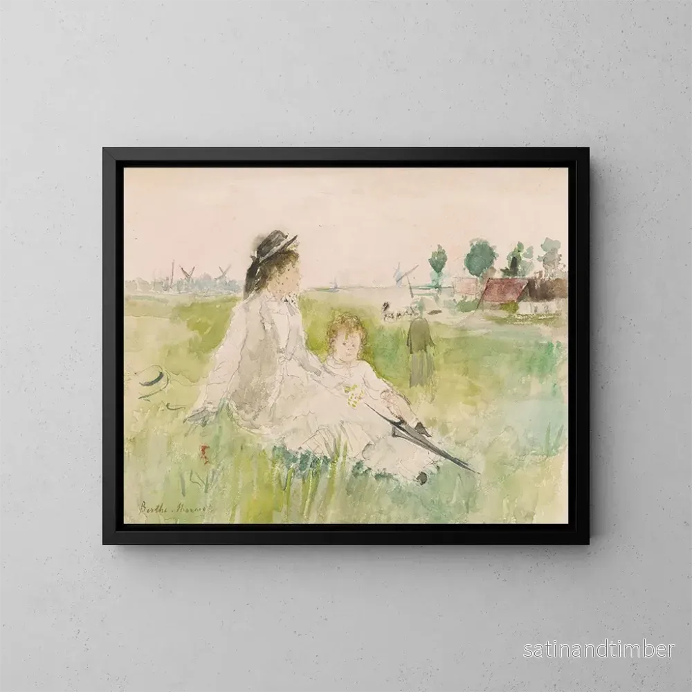 Reproduktion av målningen En kvinna och ett barn som sitter på gräset – Berthe Morisot Reproduktion av målningen En kvinna och ett barn som sitter på gräset – Berthe Morisot