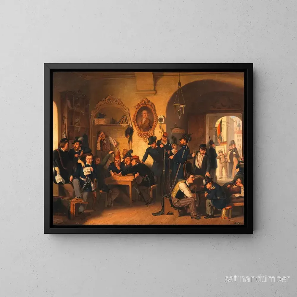 Reproduktion av målningen av studentvåningen i Legionens akademiska väntrum i Aula från det gamla universitetet 1848 - Franz Schams