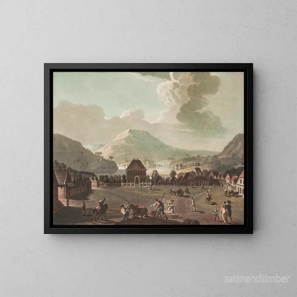 Reproduktion av målningen Vue d'une place dans la ville de Bergen - Georg Haas