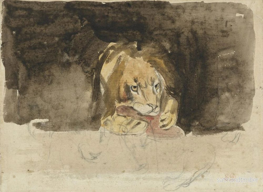 Reproduktion av målningen av lejon, köttätare, sedd framifrån mot en mörk bakgrund - Eugène Delacroix - Bild 2