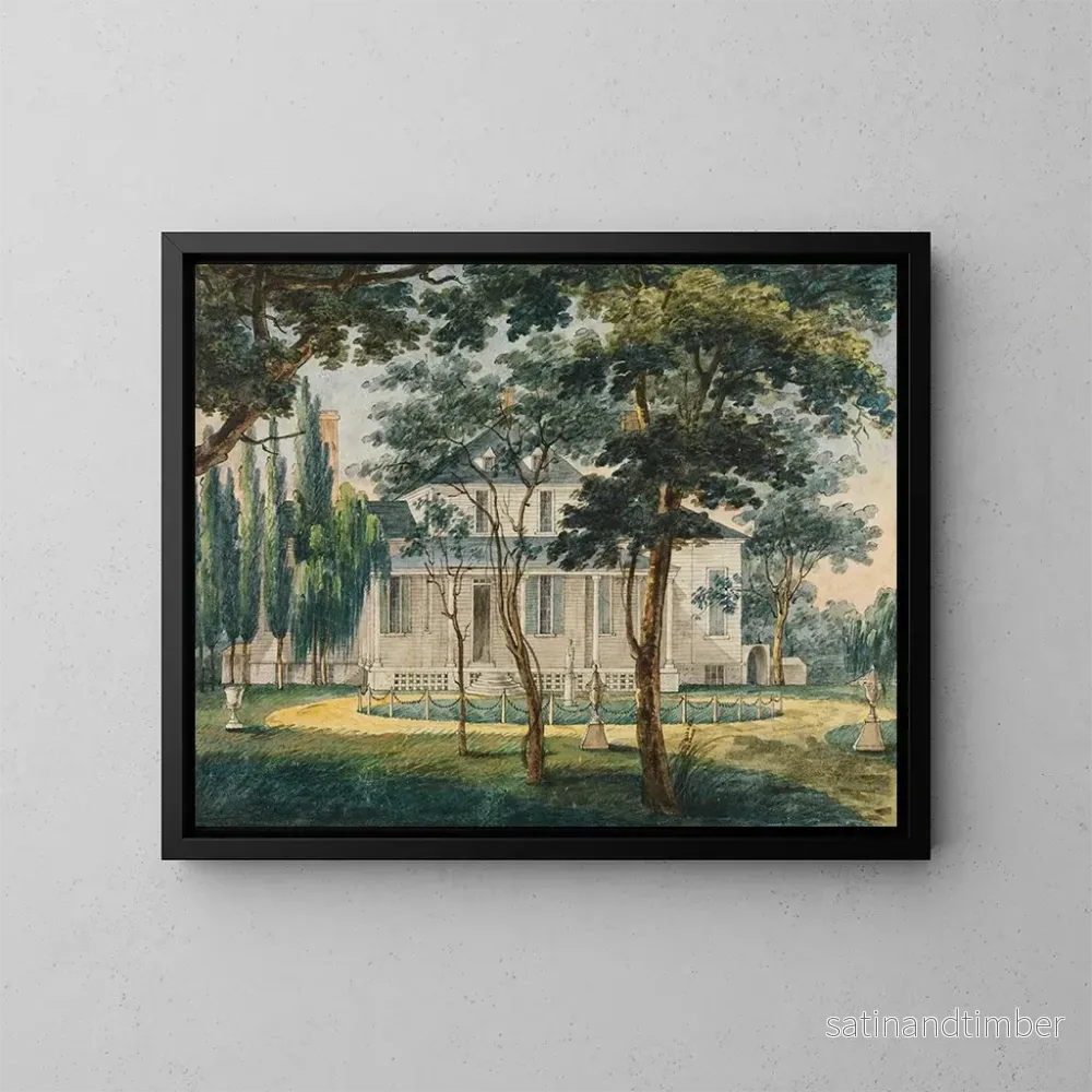 Reproduktion av målningen En landsbygdsvilla, kanske general Moreaus sommarstuga i Morrisville, Pennsylvania – Pavel Petrovich Svinin