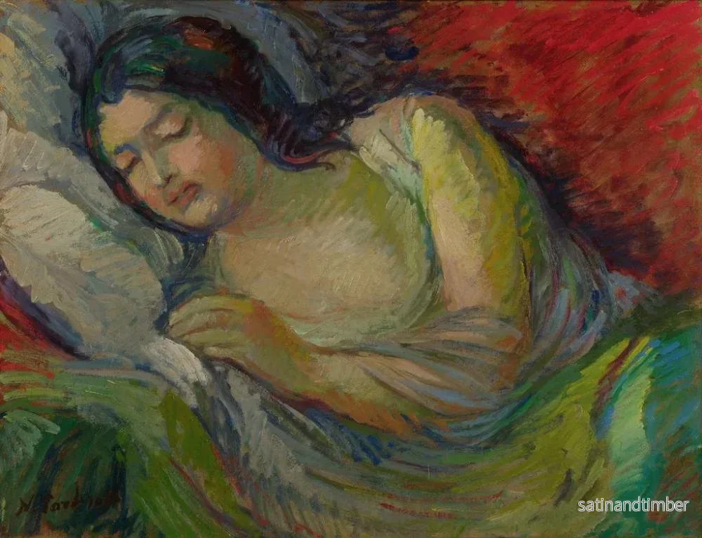 Reproduktion av målningen av en ung brunhårig kvinna som sover - Nikolai Alexandrovich Tarkhov - Bild 2