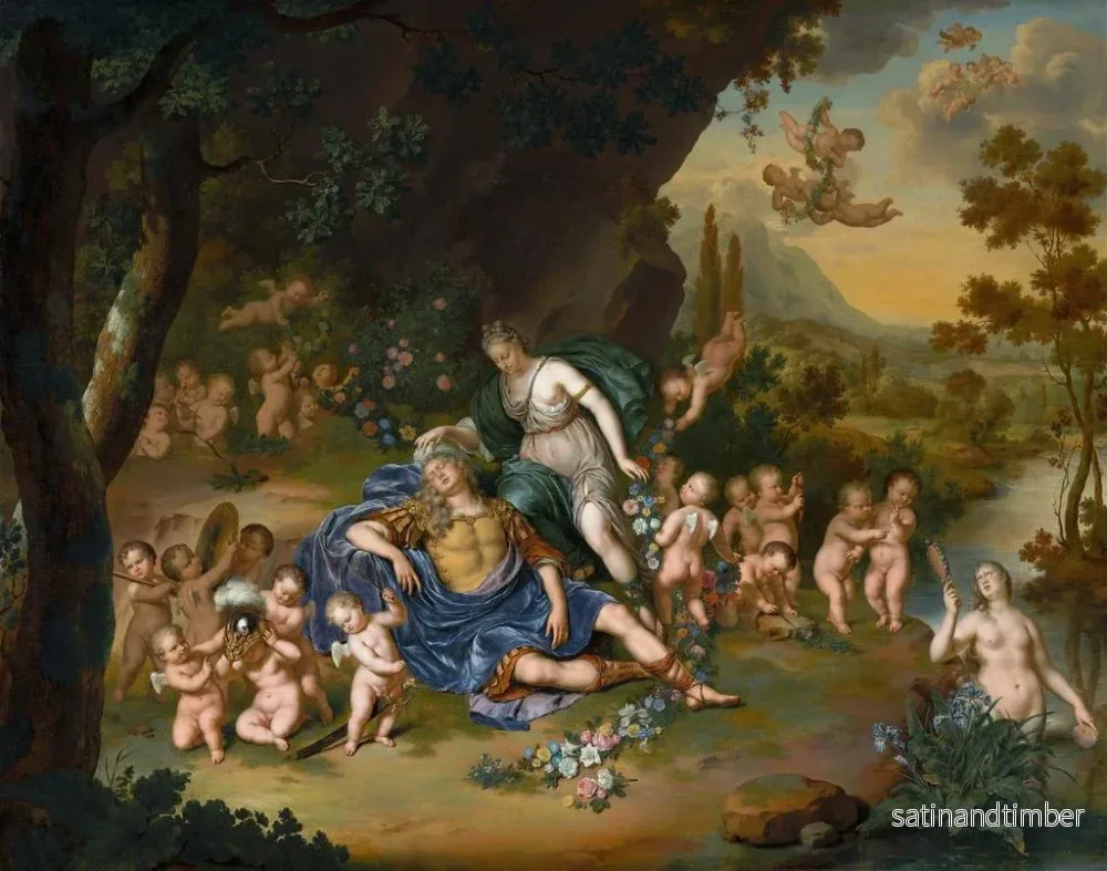 Reproduktion av målningen Armide-målning som binder Rinaldo somnar med blommor - Willem Van Mieris - Bild 2