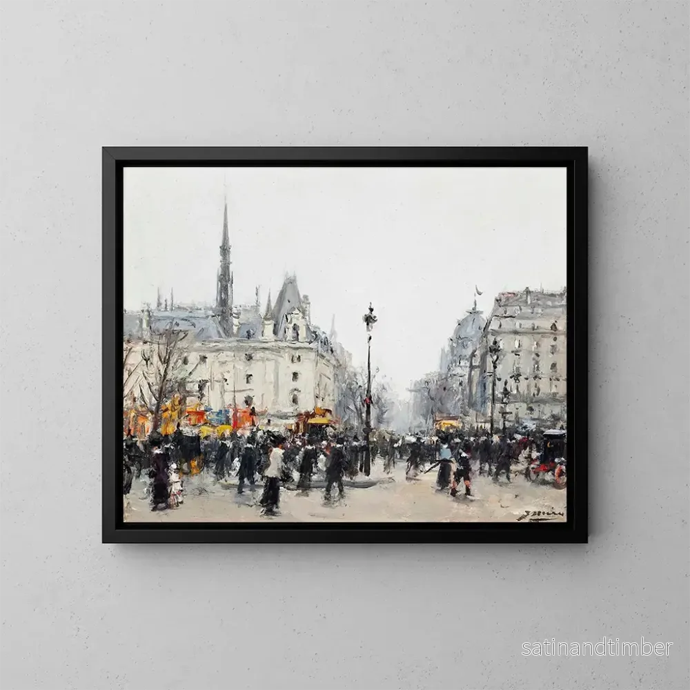 Reproduktion av målningen Figurer som sysslar framför Conciergerie i Paris - Joaquín Mir