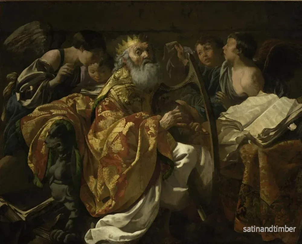 Reproduktion av målningen av kung David som spelar harpa bland änglar - Hendrick Ter Brugghen - Bild 2