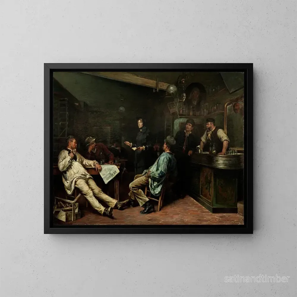 Reproduktion av målningen L'Armée du Salut, Mademoiselle Booth som besöker en taverna i Paris - Gustaf Cederström
