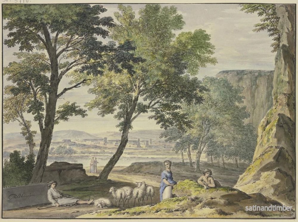 Reproduktion av målningen Elegant landskapsmålning med herdar och en stad i fjärran - Jan van Huysum - Bild 2