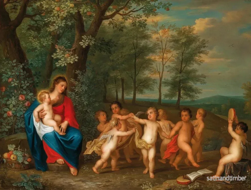 Reproduktion av målningen La Vierge et l'Enfant avec des anges dansants - Balthasar Beschey - Bild 2