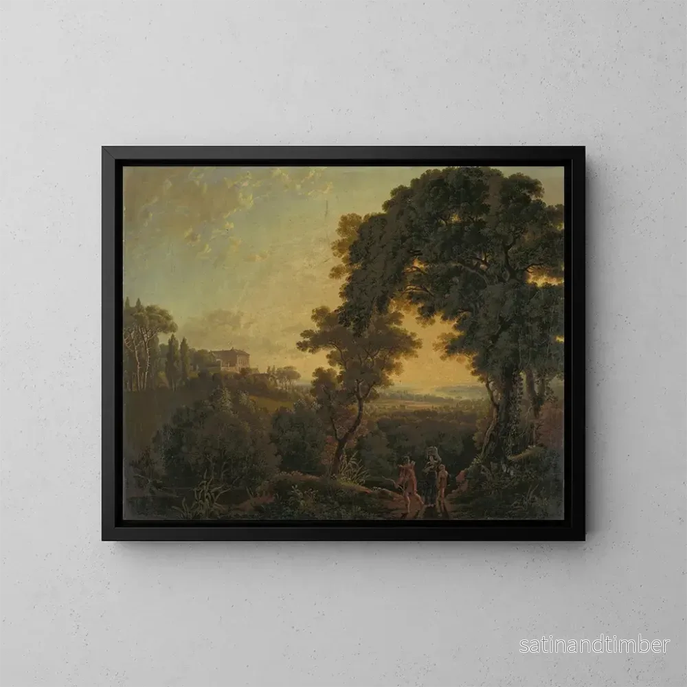 Reproduktion av målningen landskapslanskap med slott - Peter Birmann