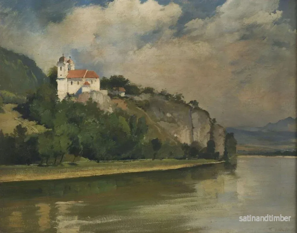 Reproduktion av målningen Längd: 60 cm, Höjd: 80 cm, Material: Canvas, Teknik: Olja, Ursprung: Tjeckien, Konstnär: František Hladík, Titel: Kyrkan ovanför floden - Bild 2