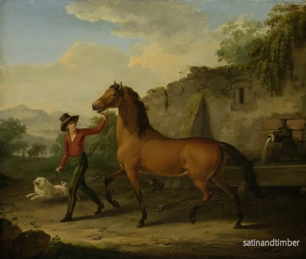 Reproduktion av målningen En stallmästare som leder en hingst till foderhäcken - Johann Georg Pforr - Bild 2