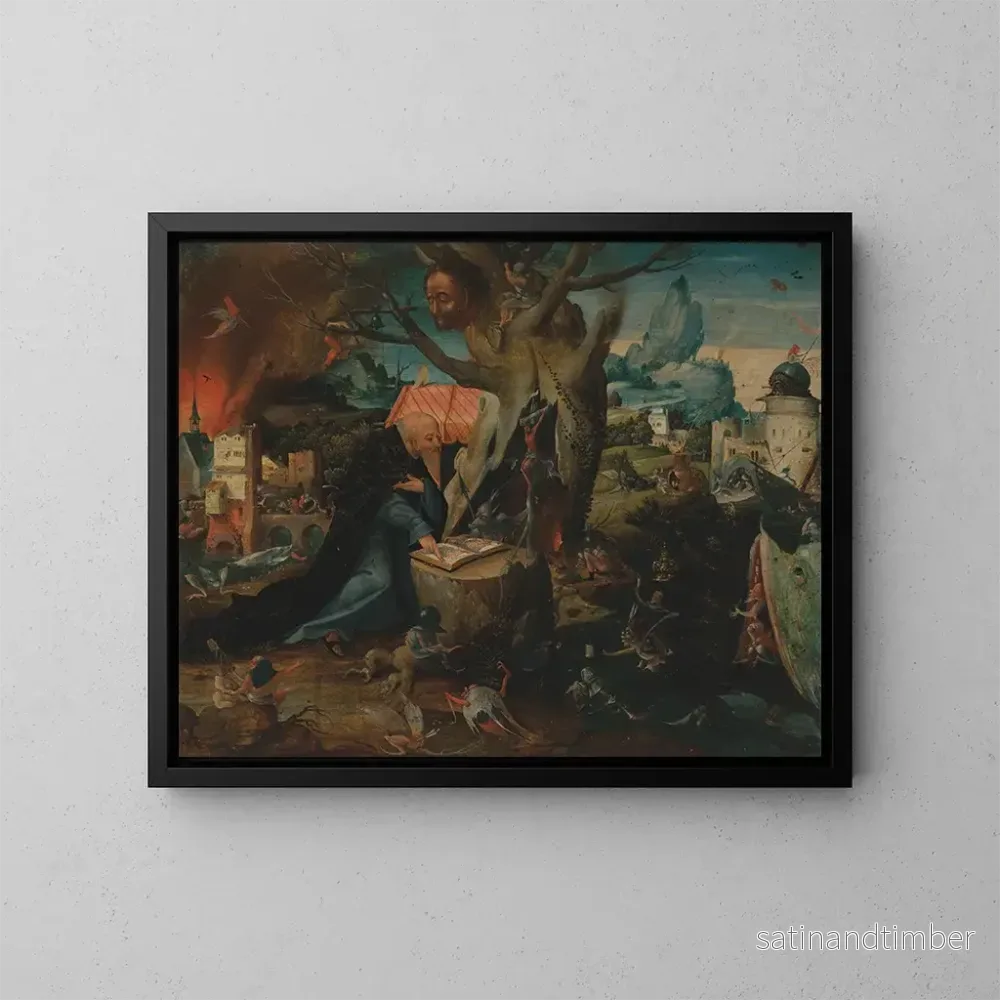 Reproduktion av målningen La Tentation de saint Antoine - Ecole de Jérôme Bosch
